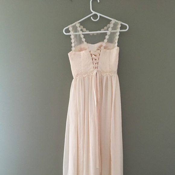 Cream Lace Prom Dress with Mesh - Picture 2 of 4